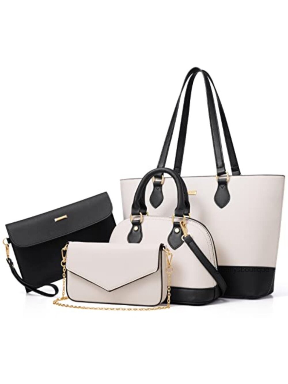 Synthetic Leather 4-Piece Tote Crossbody Wallet Set
